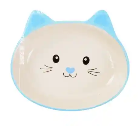 Comedero Para Mascotas En Ceramica 14cm X 12cm X 3 Cm Comedero Para Gatos Y Perros ( Azul Y Rosado )
