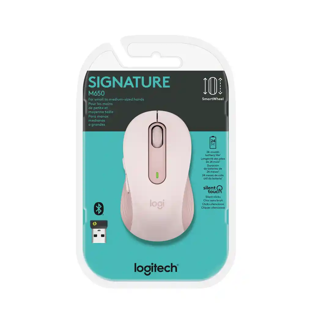 Mouse Inalámbrico Signature Logitech M650 Receptor Logi Bolt Rosado