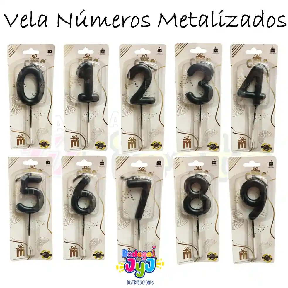 Vela Numero Premium Metalizada Negra