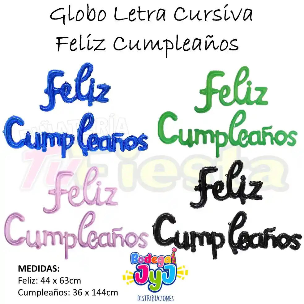 Globo Letra Cursiva Feliz Cumpleaños