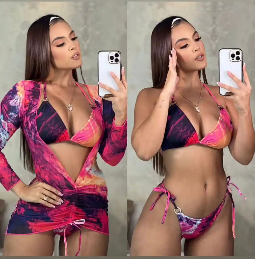 Vestido De Baño Tres Piezas Con Vestido En Mallatex Y Manga Larga