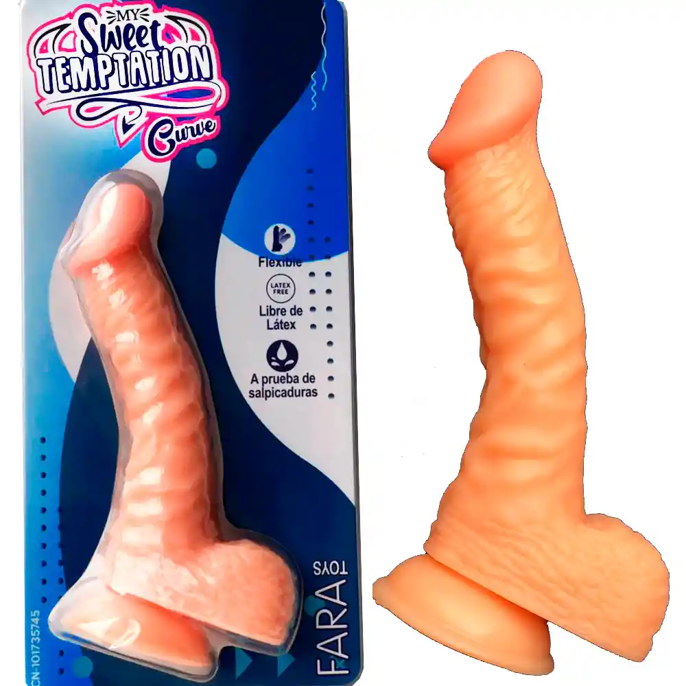 Dildo Curvo 19cm Silicona Consolador Con Chupa Ventosa Venoso Sweet Temptation