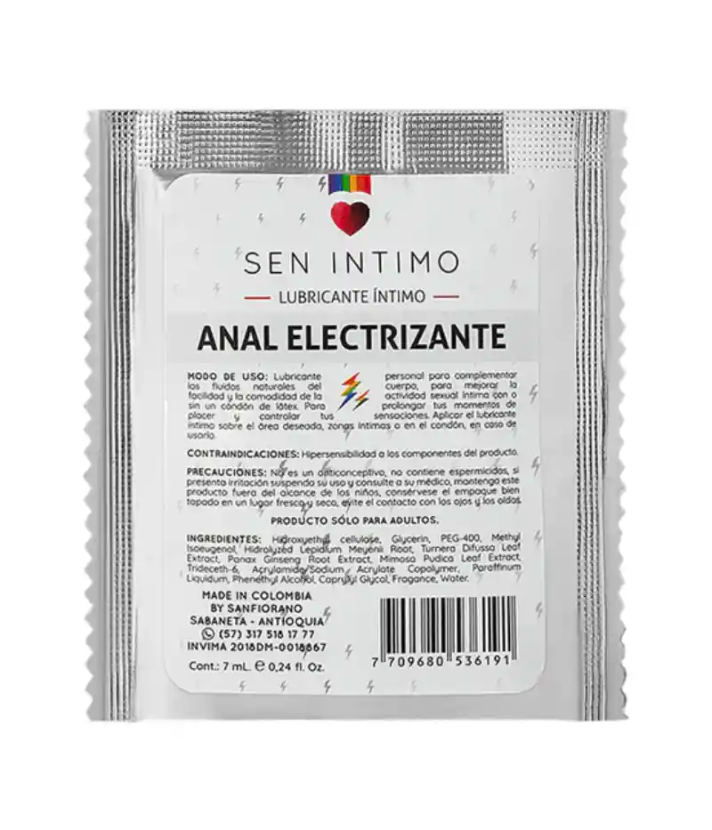 Lubricante Anal Electrizante Sen Intimo 7ml