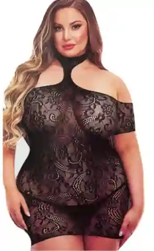 Lencería Sexy Malla Vestido Para Dama En Encaje Talla Xtra