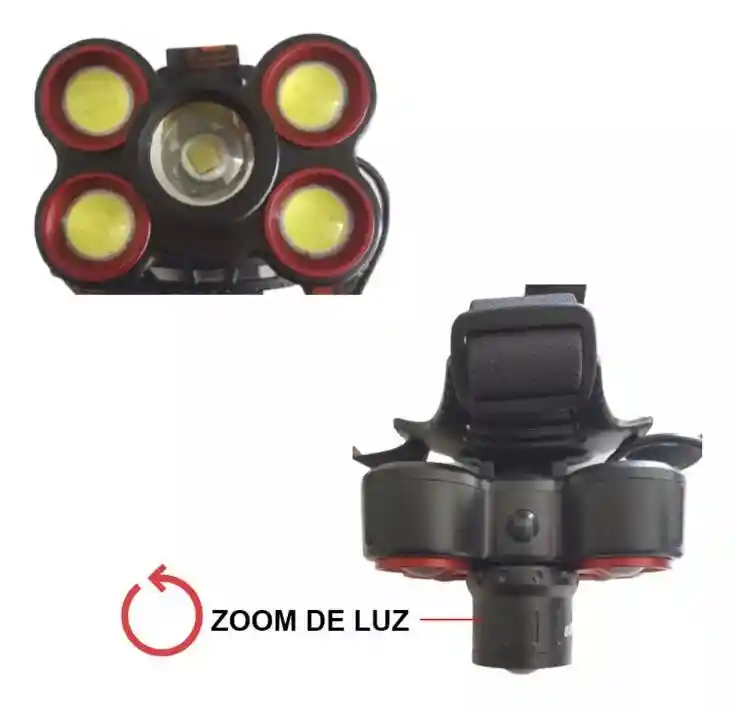 Linterna Minera 5 Focos Frontal Led Recargable Zoom Cabeza