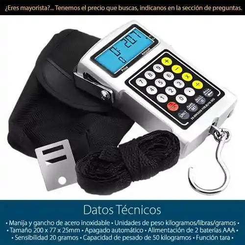 Báscula Gramera Digital Colgante Multifuncional 50 Kilos 20gr A 50kg Con Estuche