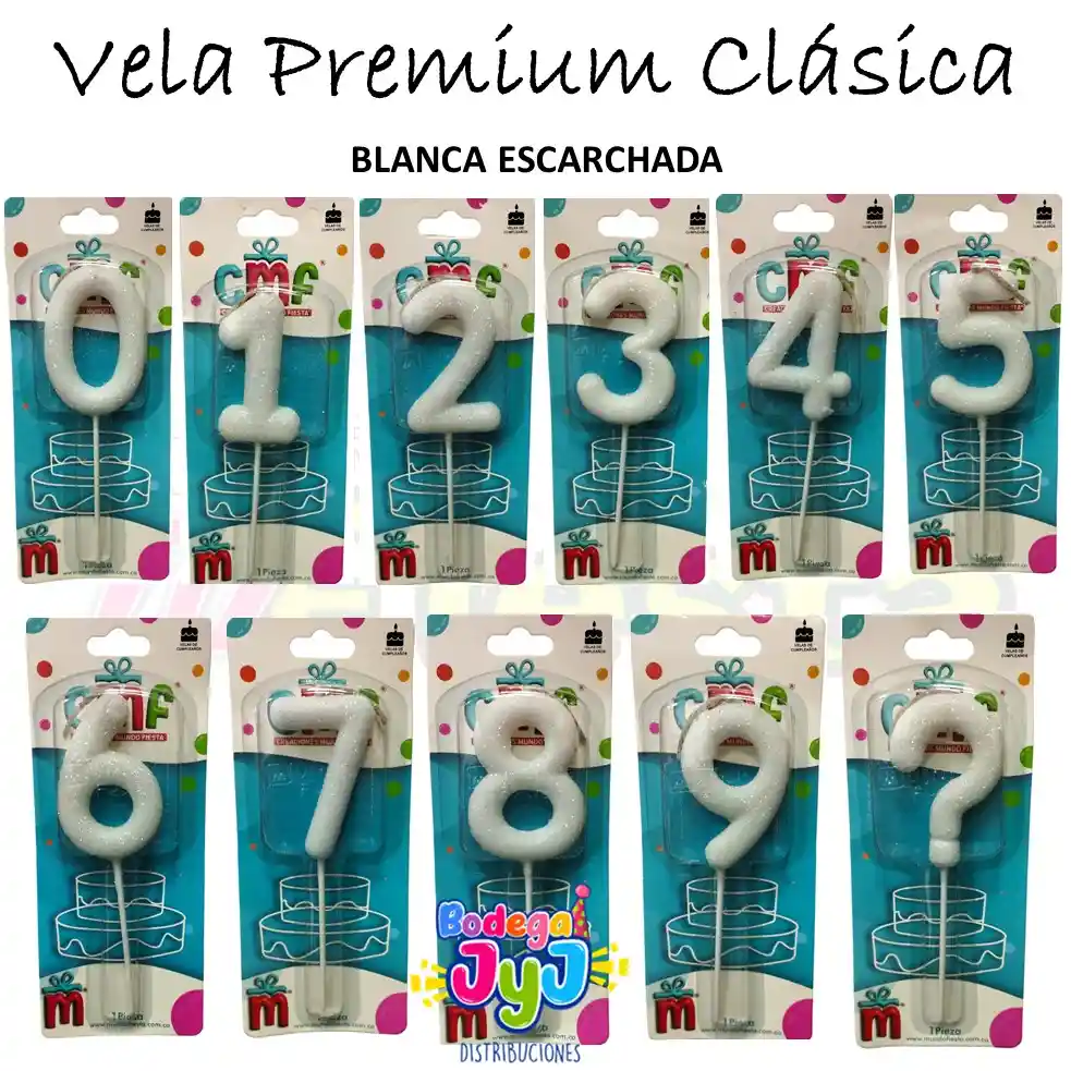 Vela Numero Premium Clásica Blanca Escarchada