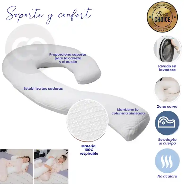 Almohada Cojín Corporal Ergonómica Ortopédica Ideal Embarazo