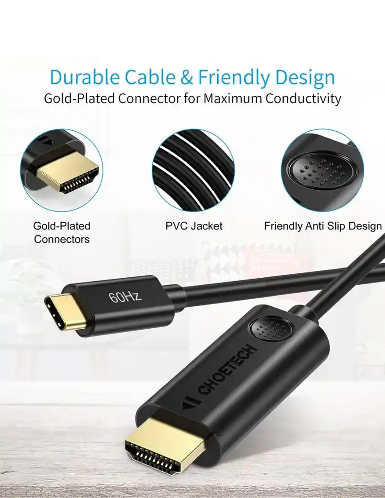 Adaptador Hdmi A Tipo C 1.8m Negro 4k 60hz