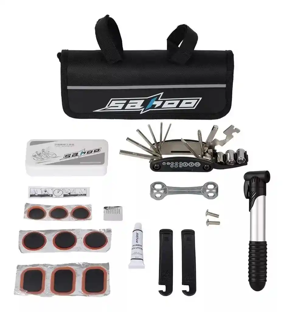 Kit Herramienta Despinche Bicicleta Inflador Bomba Parches