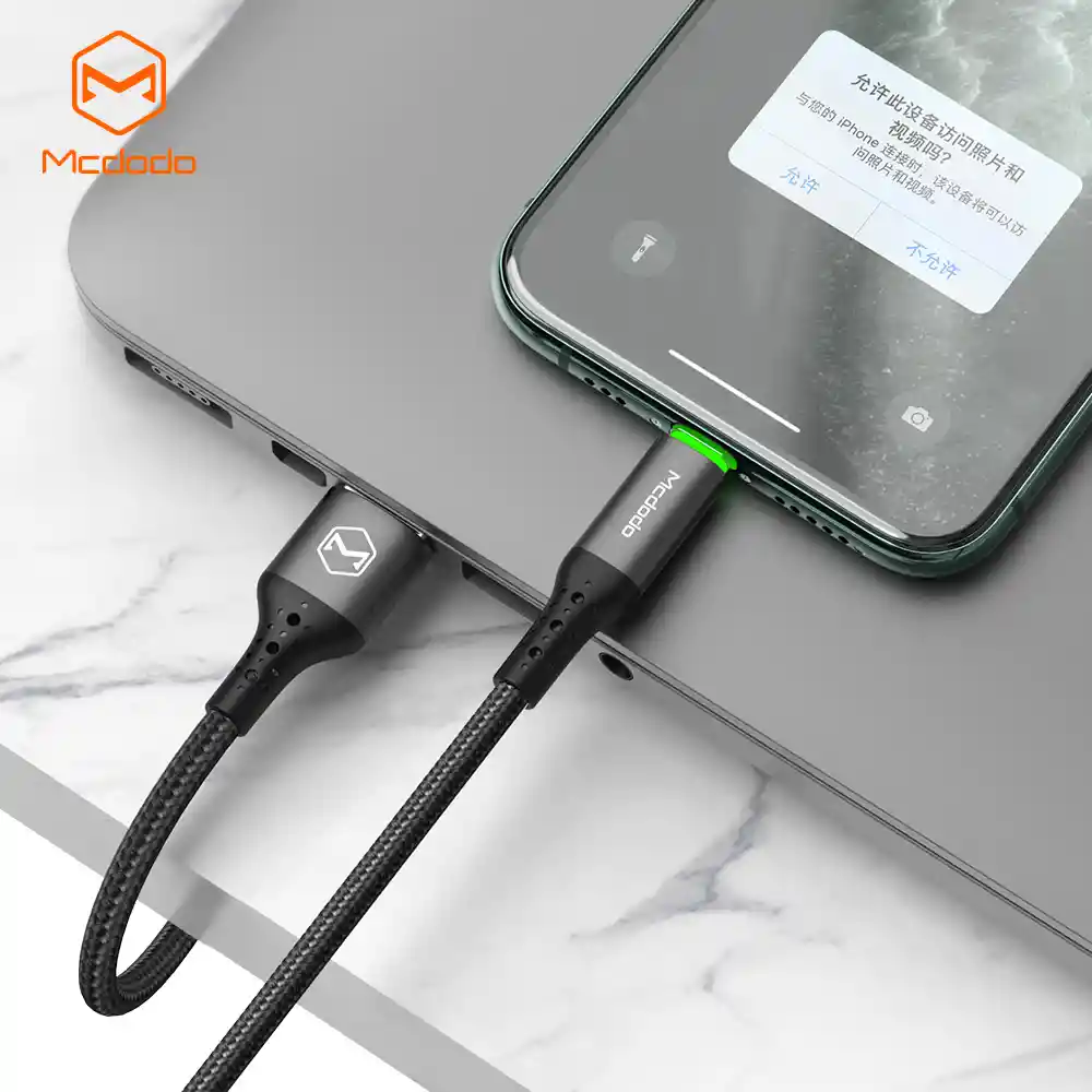 Cable Para Iphone 1.8m Led Inteligente Con Led Uso Rudo Mcdodo