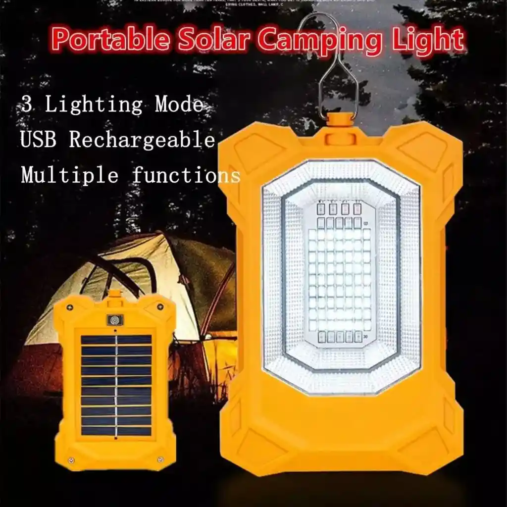 Lampara Reflector Led Solar 53w 63 Led Para Acampar Gancho