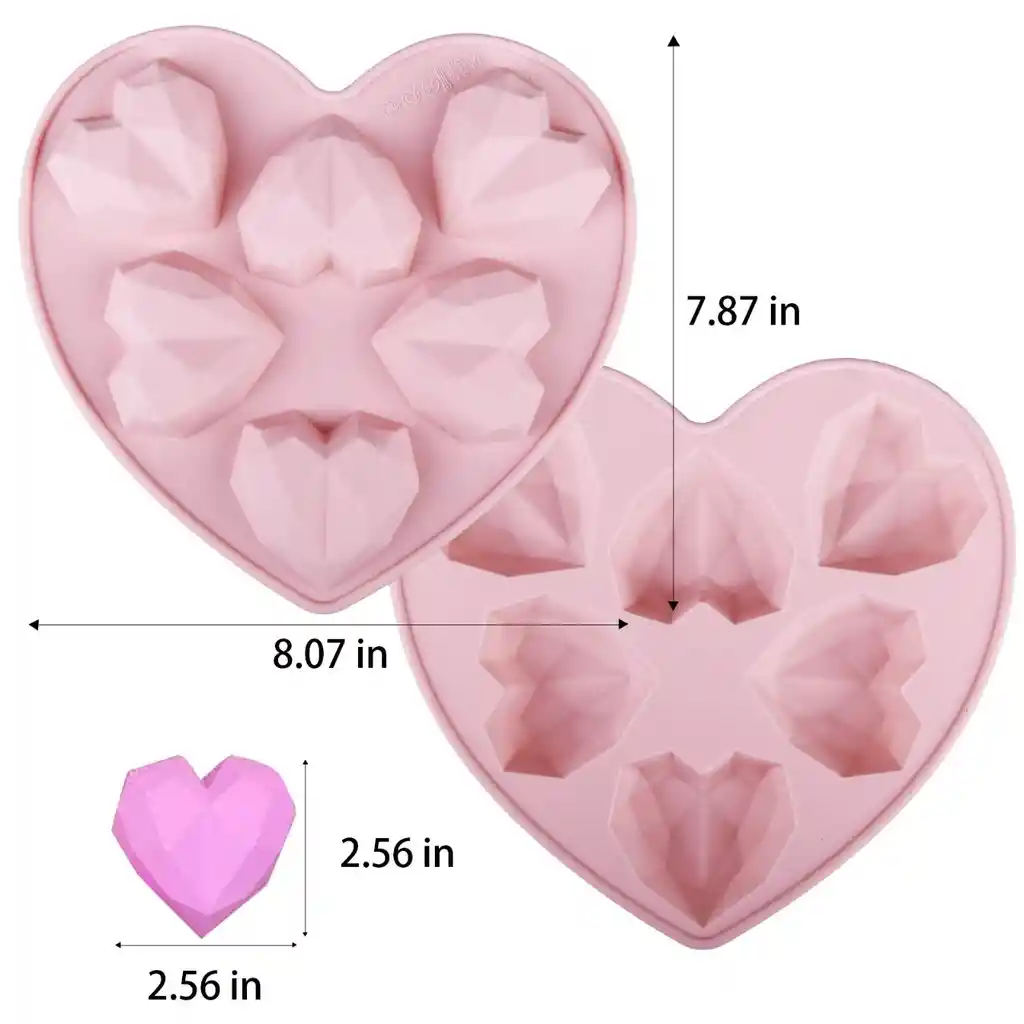 Molde Silicona En Forma De Corazon X 6 Corazones Geometricos