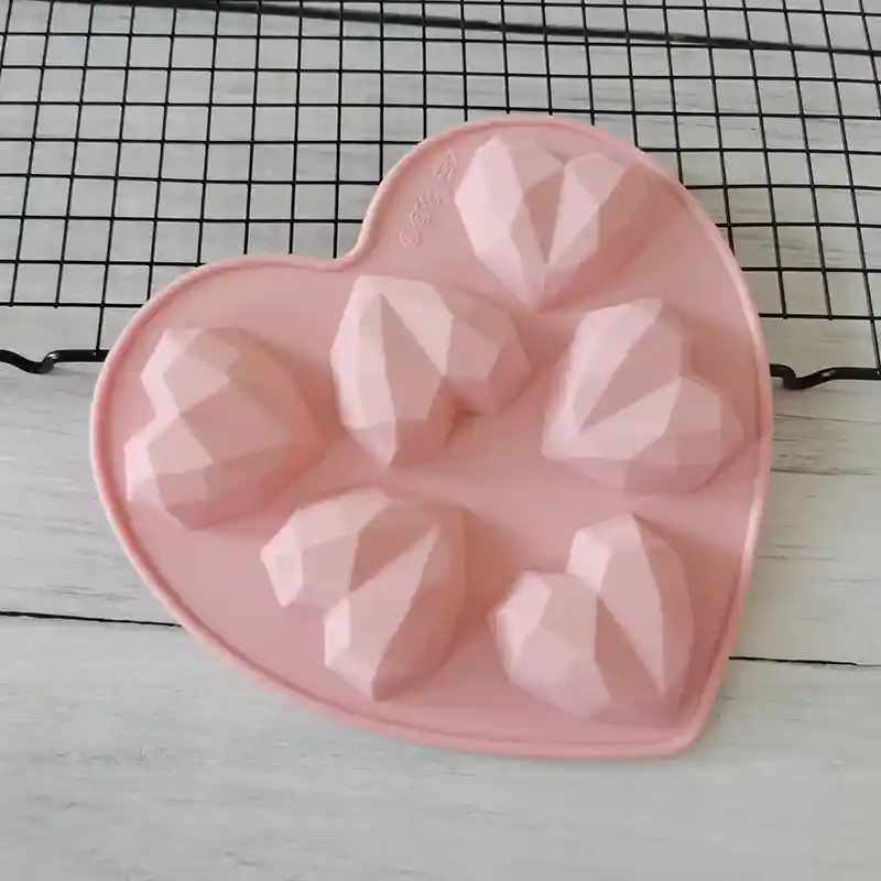 Molde Silicona En Forma De Corazon X 6 Corazones Geometricos