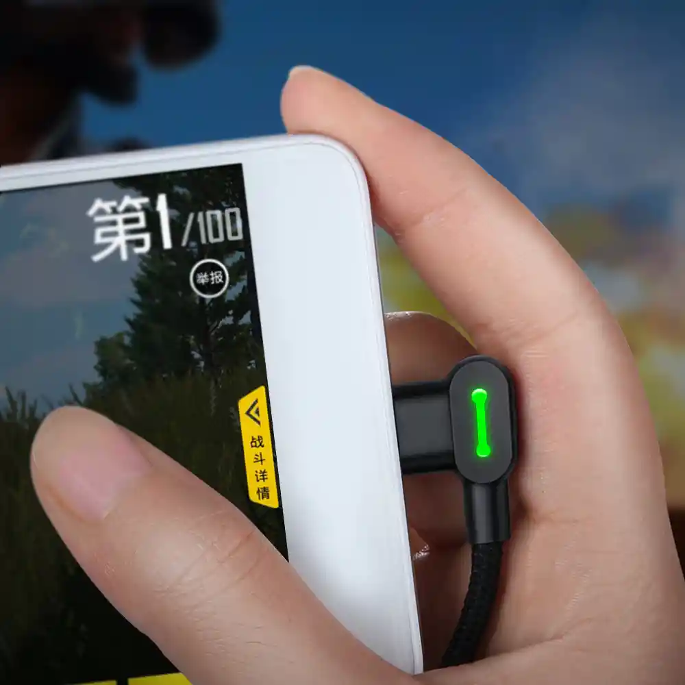 Cable Micro Gamer 90° Uso Rudo Carga Rápida | Con Led 3m