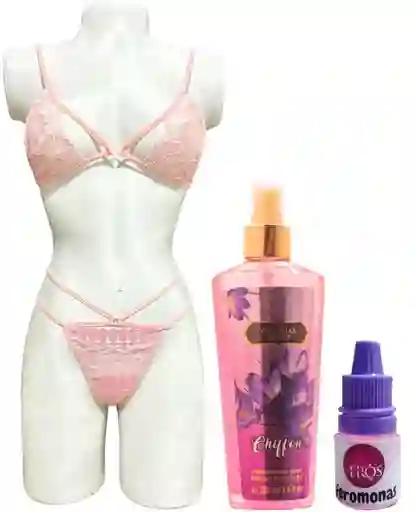 Lencería Sexy + Splash Perfume Victoria Secret + Feromonas Concentradas Conjunto Ropa Interior Para Dama San Valentín Kit