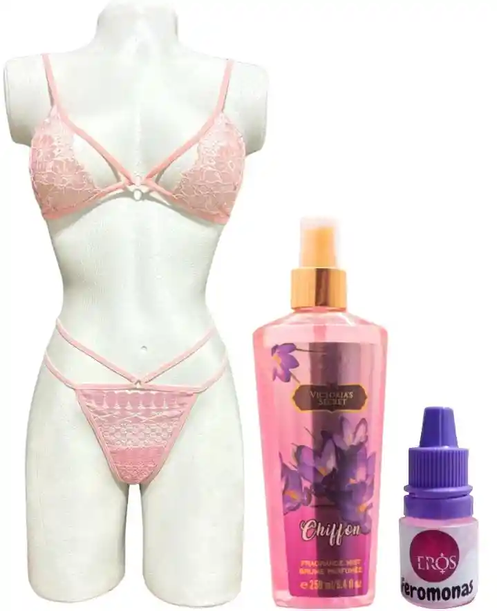 Lencería Sexy + Splash Perfume Victoria Secret + Feromonas Concentradas Conjunto Ropa Interior Para Dama San Valentín Kit