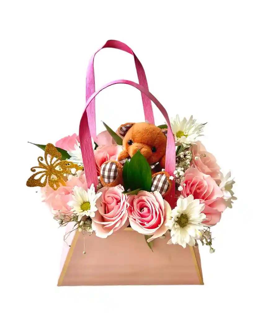 Flores De Rosas En Cartera Con Peluche