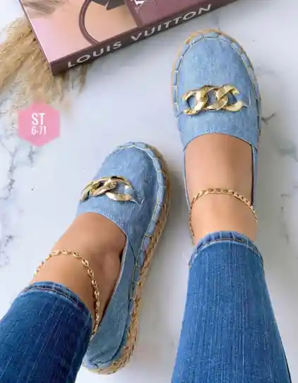 Espadril Azul Con Hebilla Dorada Talla 37