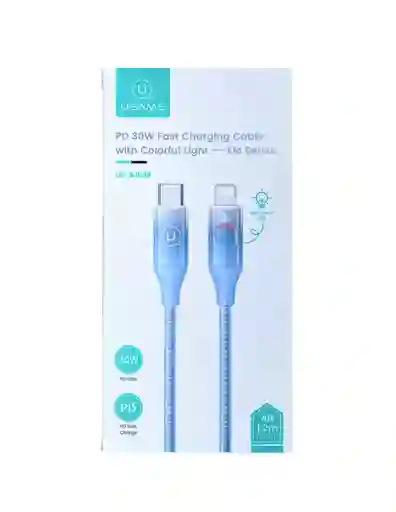 Cable Para Iphone Tipo C 30w 1.2m Usams Azul Con Led