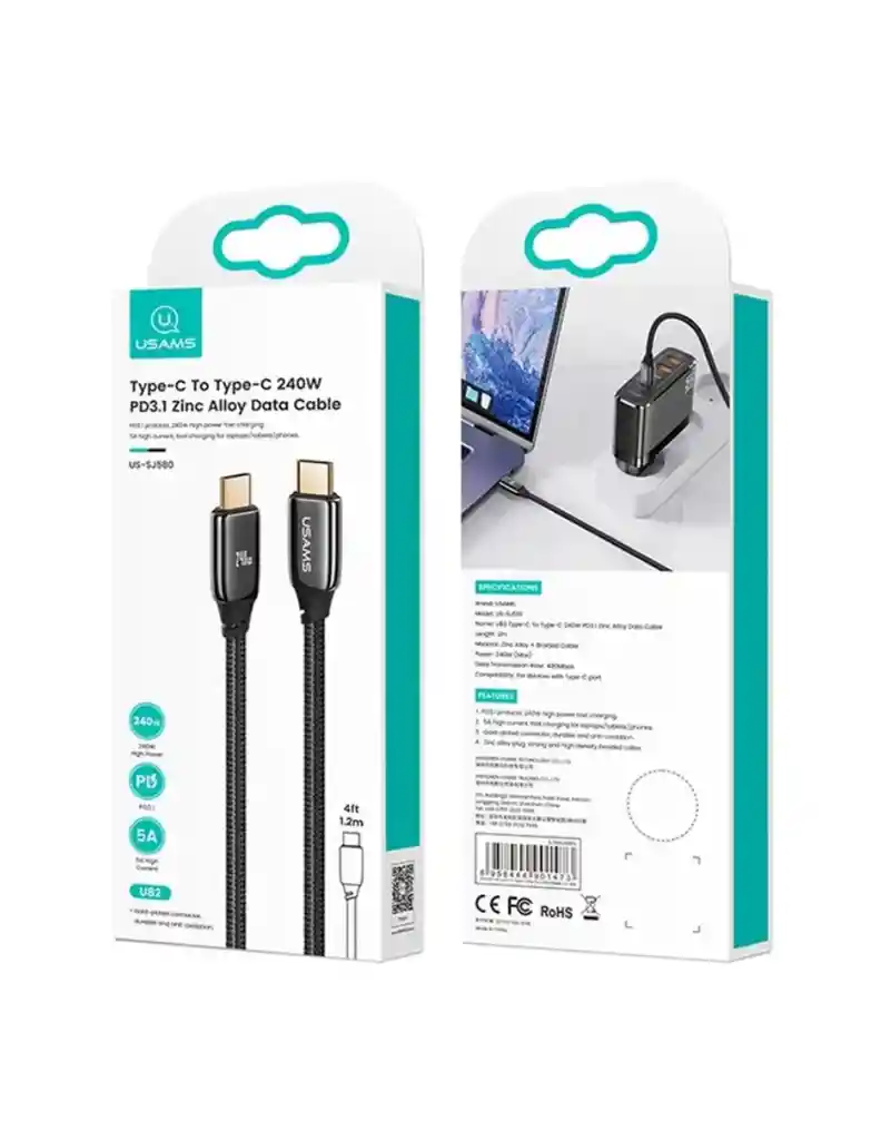 Cable Usb Tipo C A Usb C 2m 240w | Usams Negro