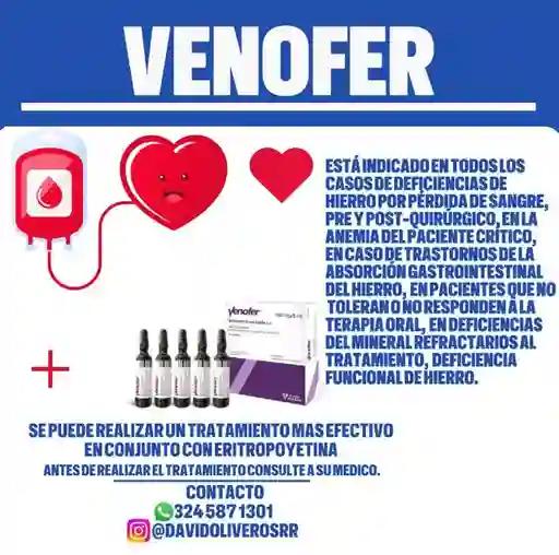 Venofer 100 Mg/5 Ml Aplicación De Tratamiento Para: Anemia