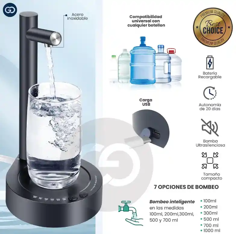 Dispensador Agua Recargable Para Botellón Acero Inoxidable