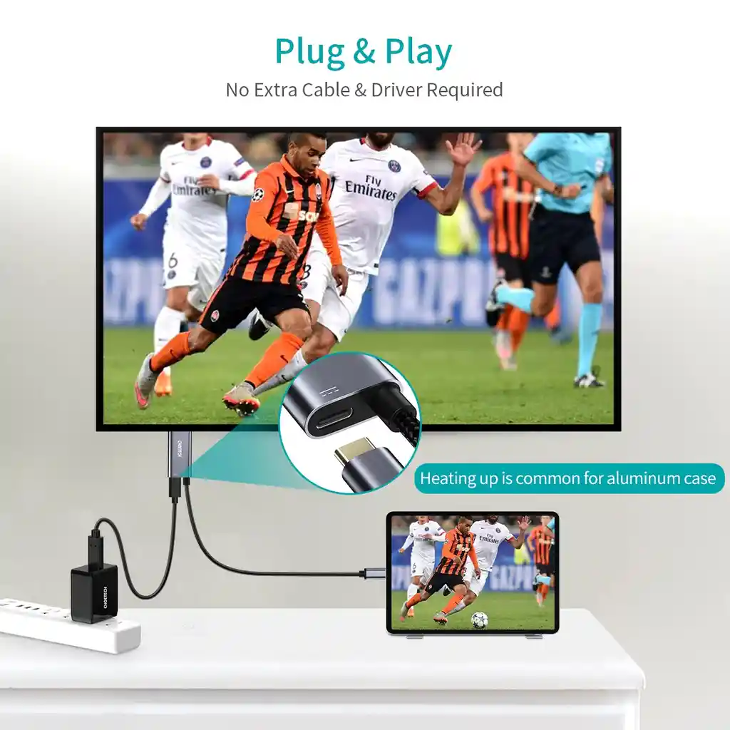 Adaptador Tipo C A Hdmi 4k 60w Pd Con Puerto De Carga
