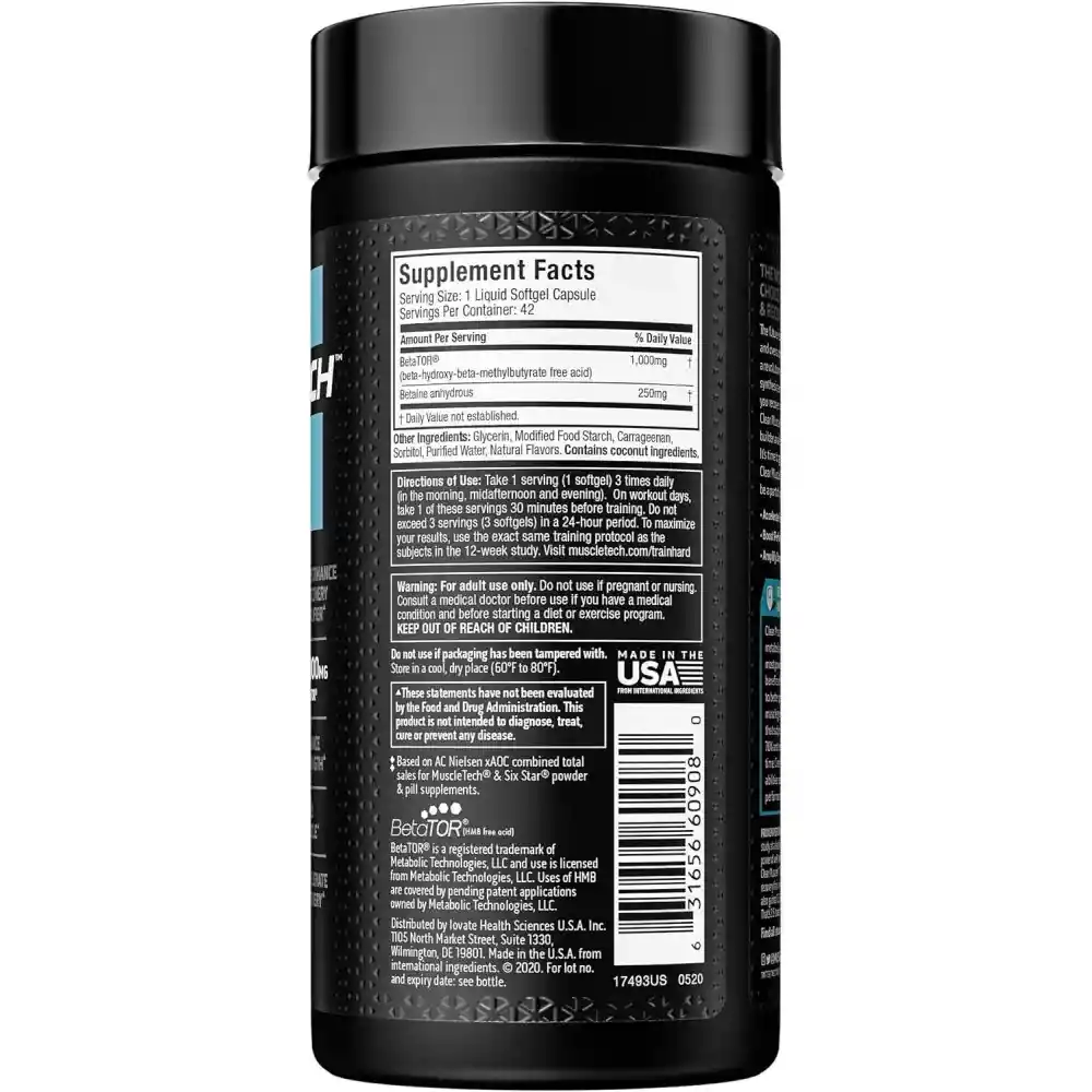 Muscletech Clear Muscle Recuperación Post Entreno Constructor De Musculo Para Hombre Y Mujer 1000 Mg 42 Cápsulas Blandas