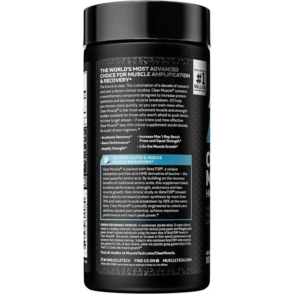 Muscletech Clear Muscle Recuperación Post Entreno Constructor De Musculo Para Hombre Y Mujer 1000 Mg 42 Cápsulas Blandas