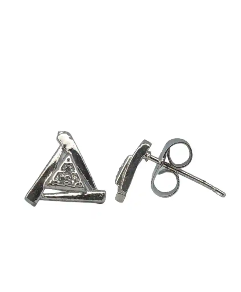 Aretes En Acero Plateados Diseño Triangular Con Circones