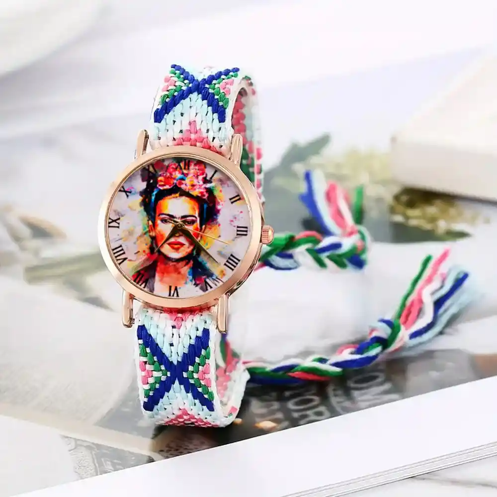 Reloj Frida Color Tejido Hilo Artesanal Mujer Dama + Estuche