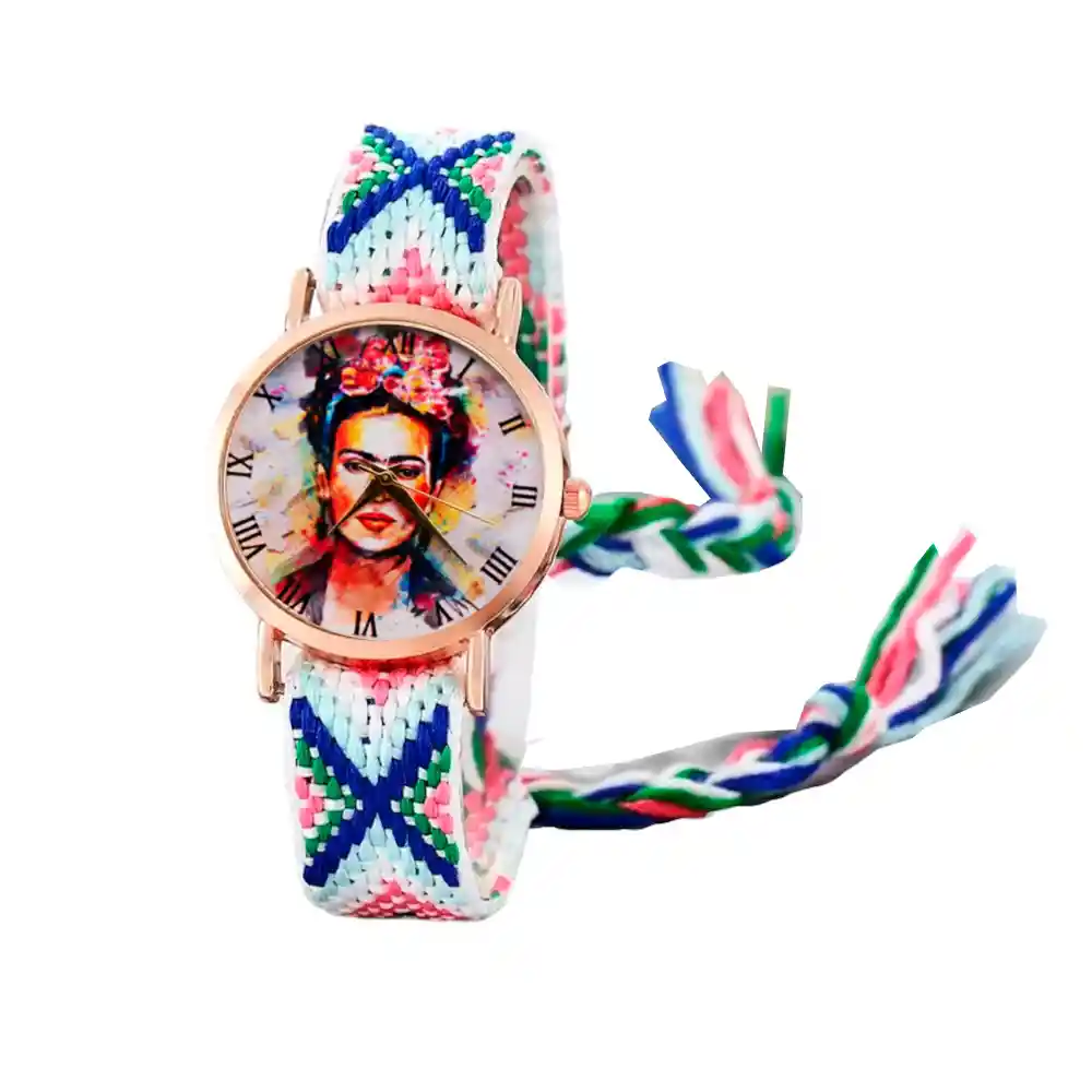 Reloj Frida Color Tejido Hilo Artesanal Mujer Dama + Estuche