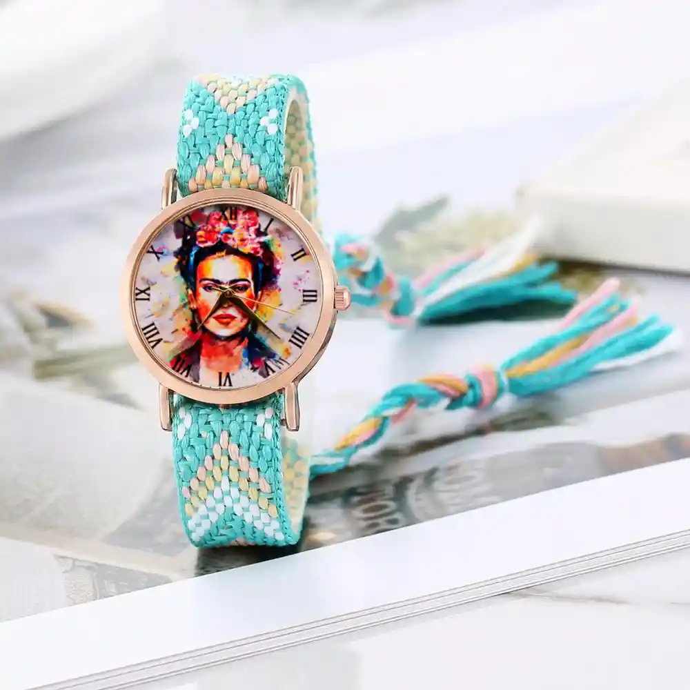 Reloj Frida Color Tejido Hilo Artesanal Mujer Dama + Estuche