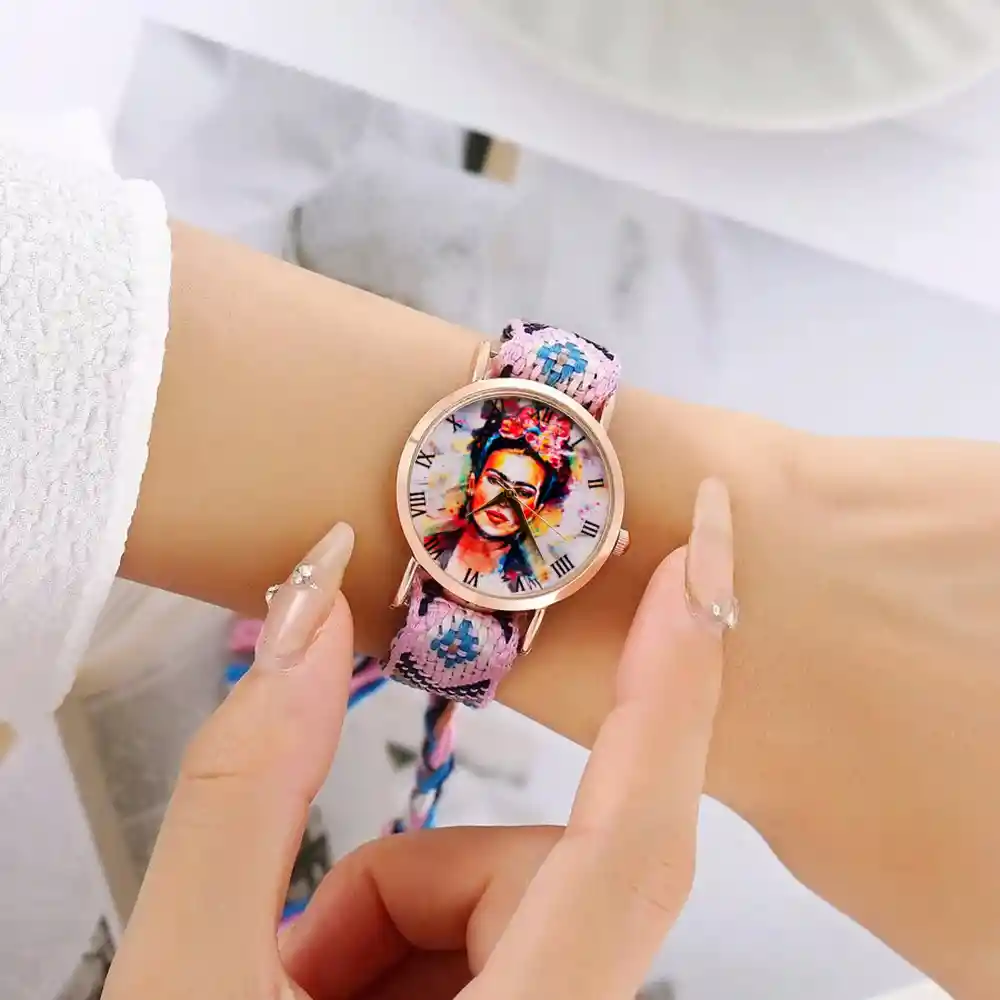 Reloj Frida Color Tejido Hilo Artesanal Mujer Dama + Estuche