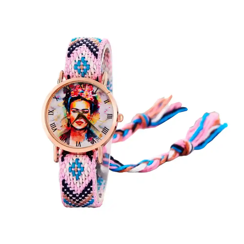 Reloj Frida Color Tejido Hilo Artesanal Mujer Dama + Estuche