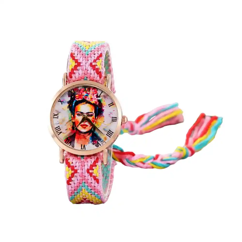 Reloj Frida Color Tejido Hilo Artesanal Mujer Dama + Estuche