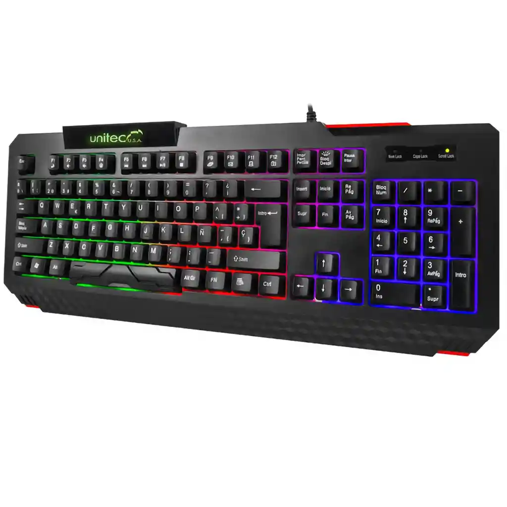 Teclado Gamer Rgb Led Usb Teclas Rainbow Unitec 29utxcmbrd