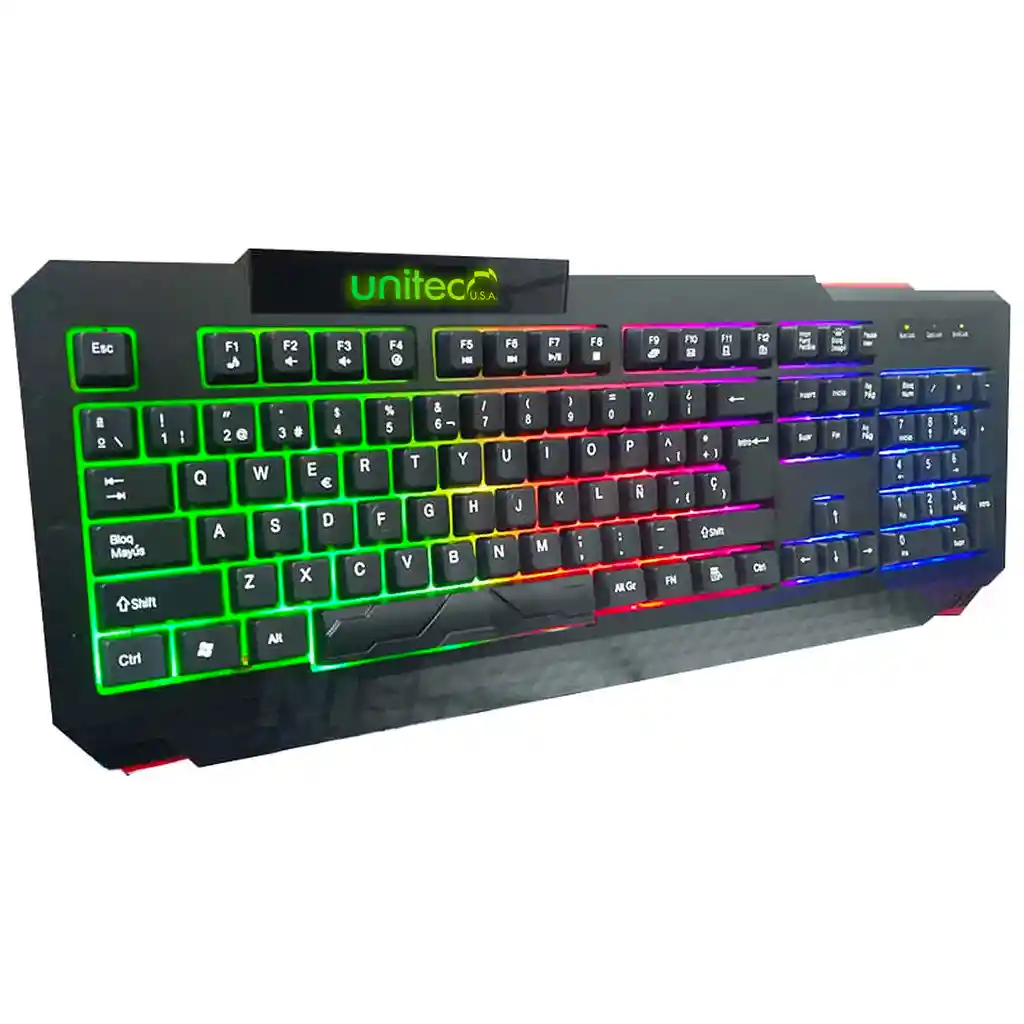 Teclado Gamer Rgb Led Usb Teclas Rainbow Unitec 29utxcmbrd