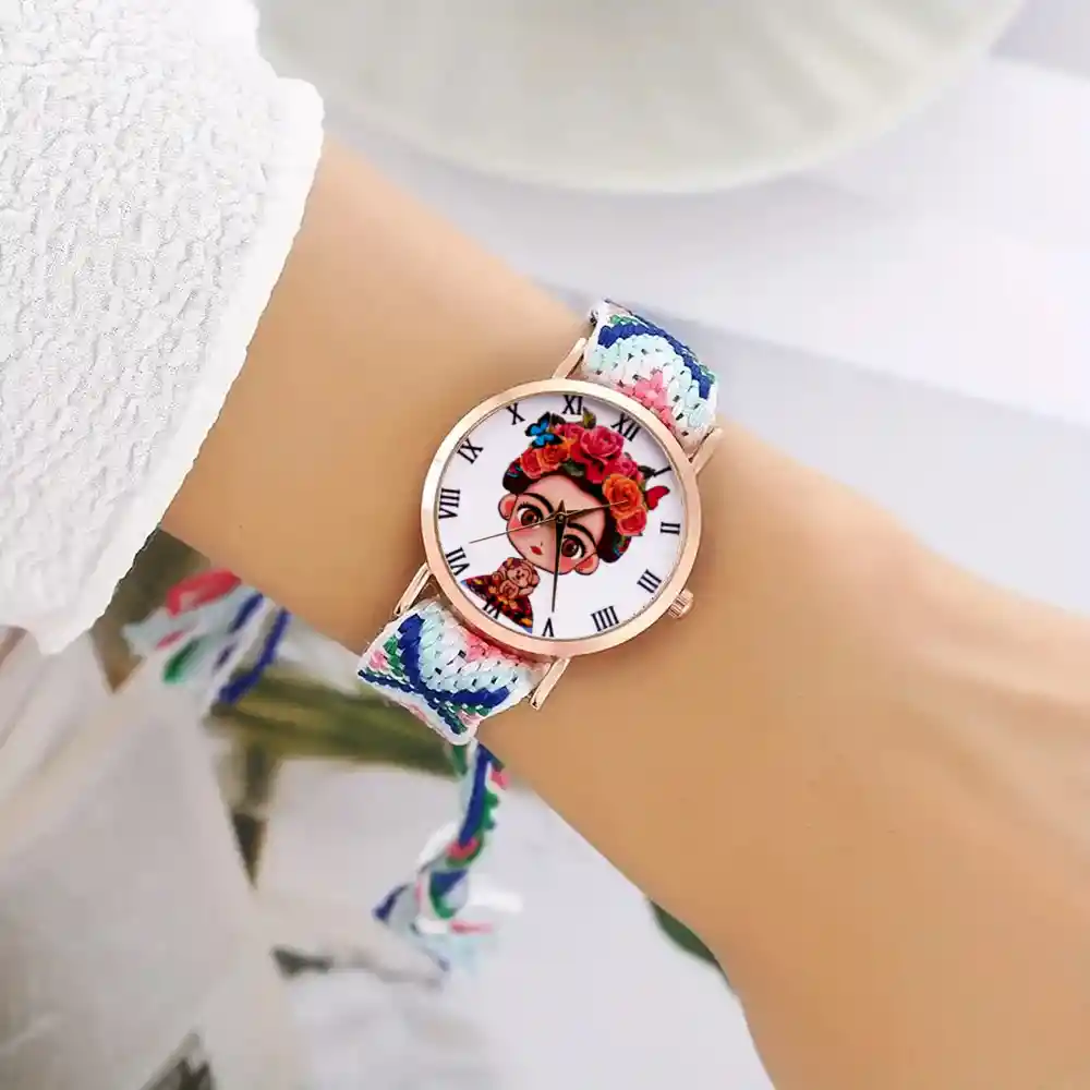 Reloj Frida Tejido Hilos Artesanal Mujer Dama + Estuche