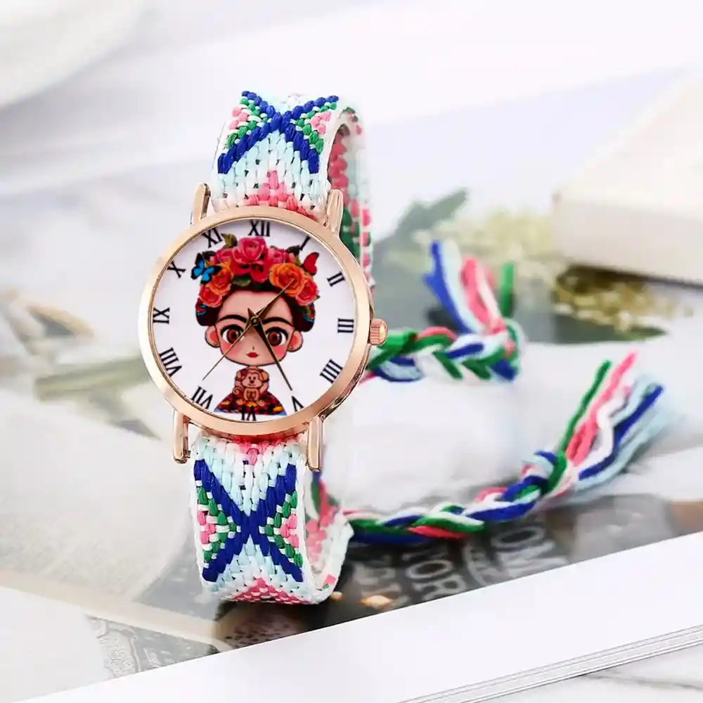 Reloj Frida Tejido Hilos Artesanal Mujer Dama + Estuche