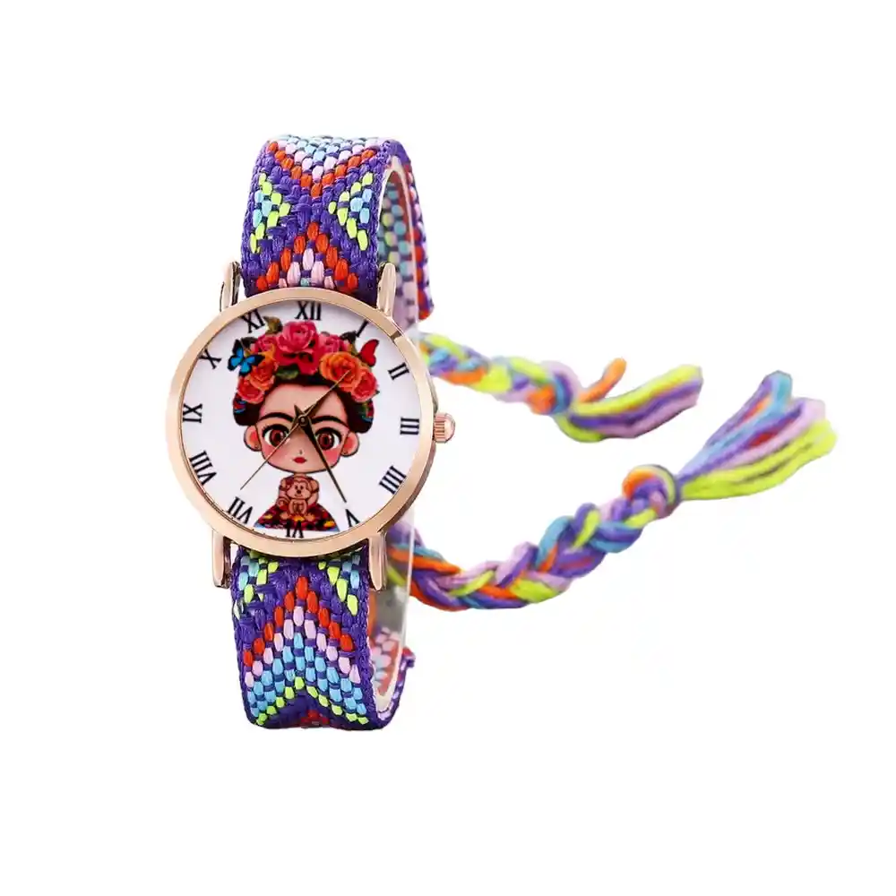 Reloj Frida Tejido Hilos Artesanal Mujer Dama + Estuche