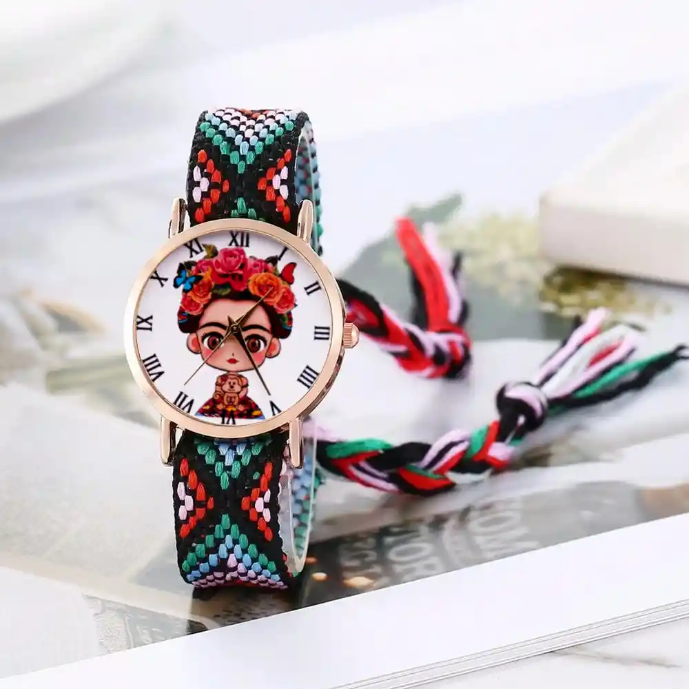 Reloj Frida Tejido Hilos Artesanal Mujer Dama + Estuche