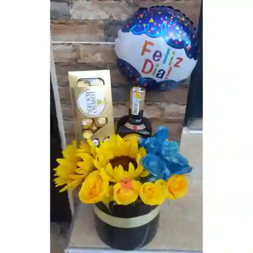 Cilindro Girasoles, Rosas, Ferrero Y Licor