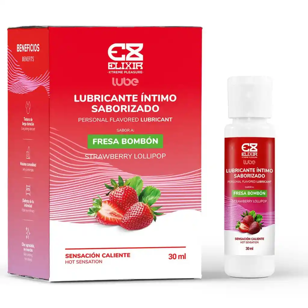 Lubricante Caliente Saborizado Fresa Bombon Elixir X 30 Ml