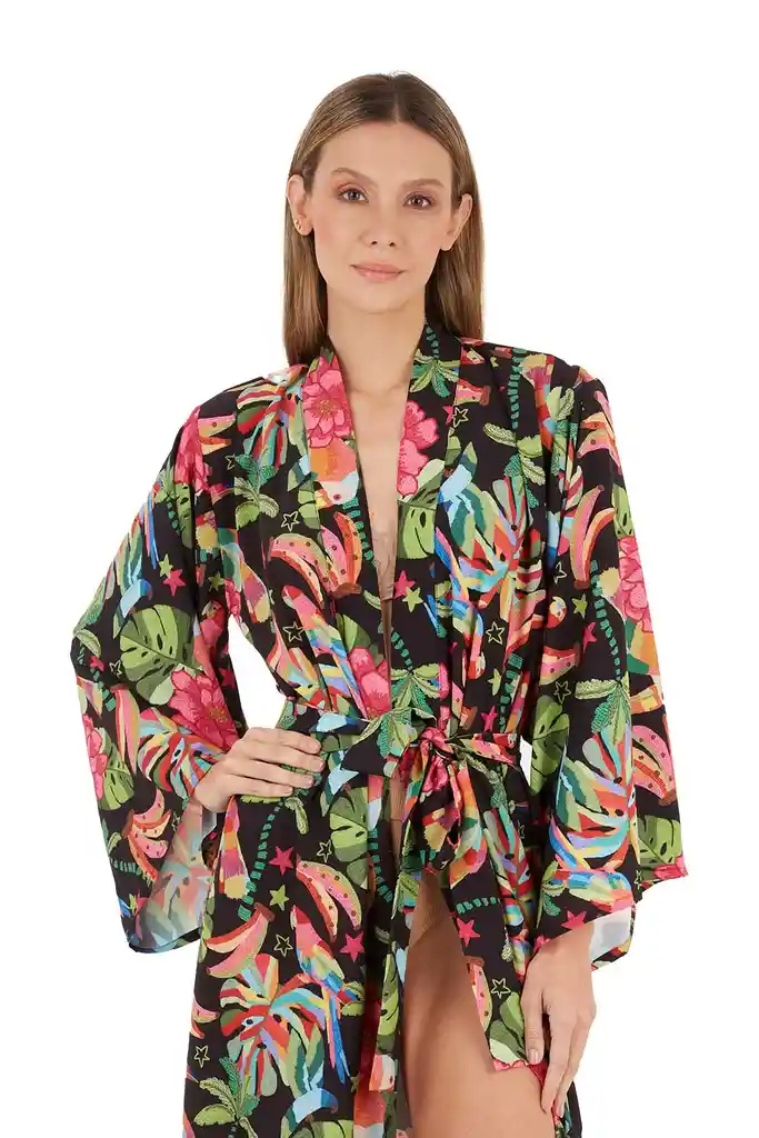 Kimono Hera Estampado Negro M