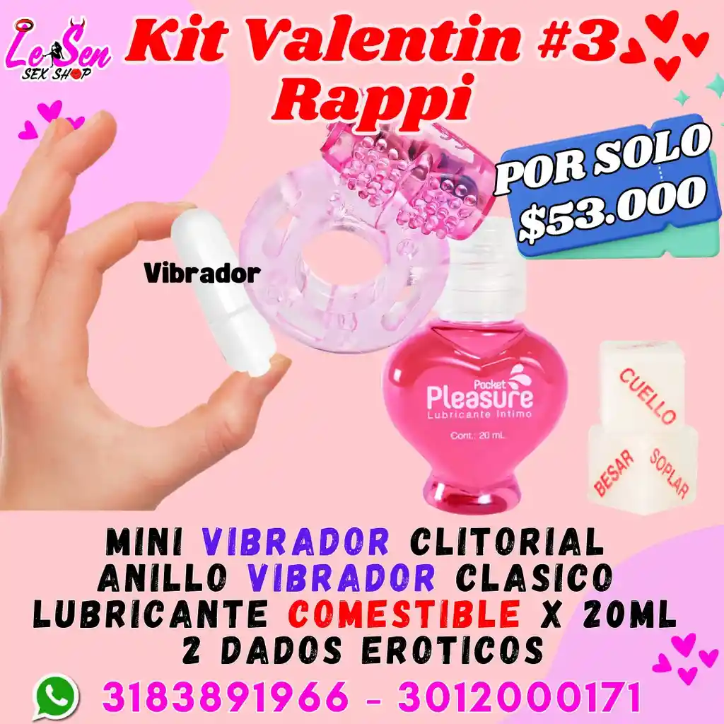 Kit San Valentin, #3, Promocion Rappi, Kit Sexual, Combo Lubricantes, Vibrador, Kit Valentin