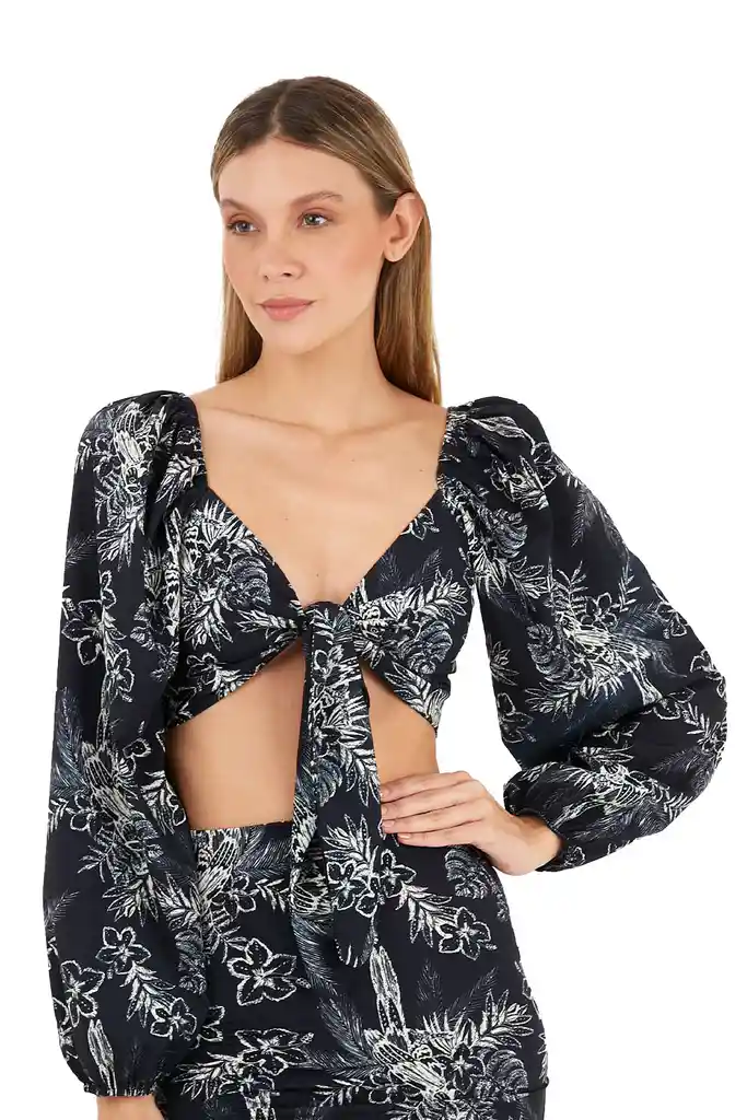 Top Tropicalia Estampado Negro Xs
