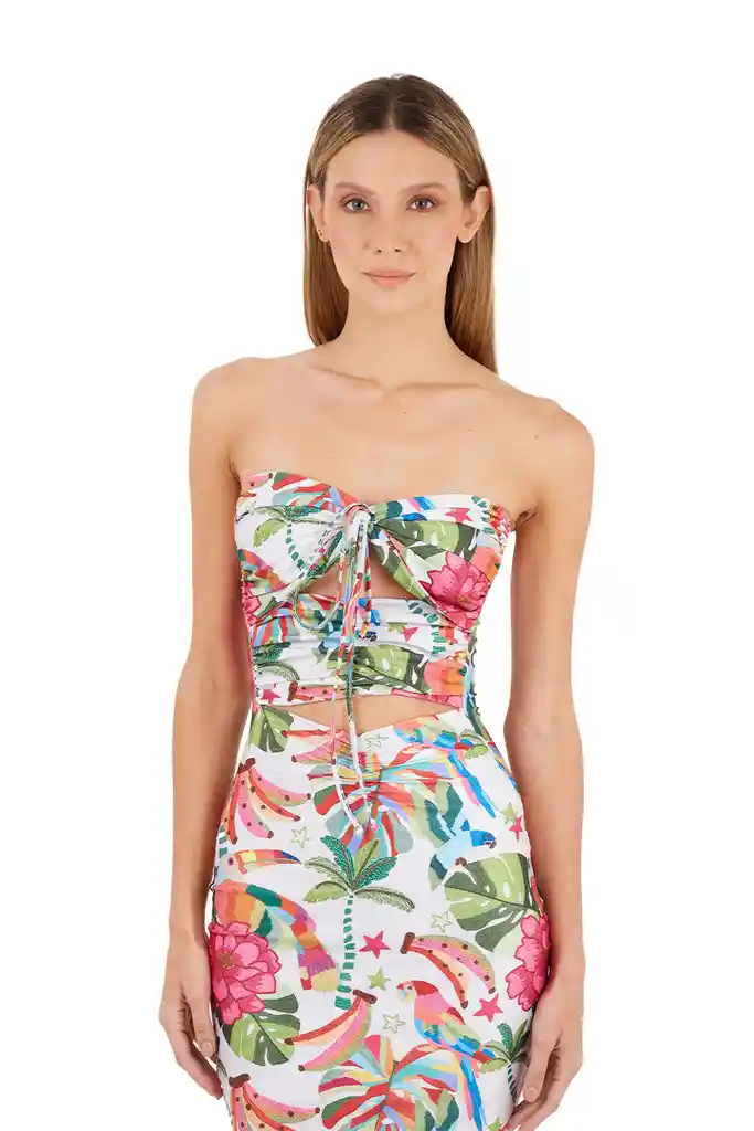 Vestido Largo Jolly Estampado Marfil Xs