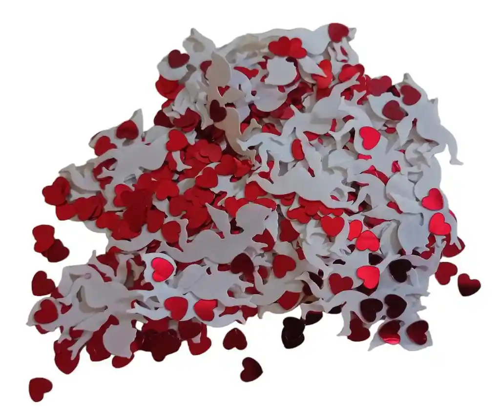 Confeti De Mesa Cupidos Blancos Y Corazones Rojos